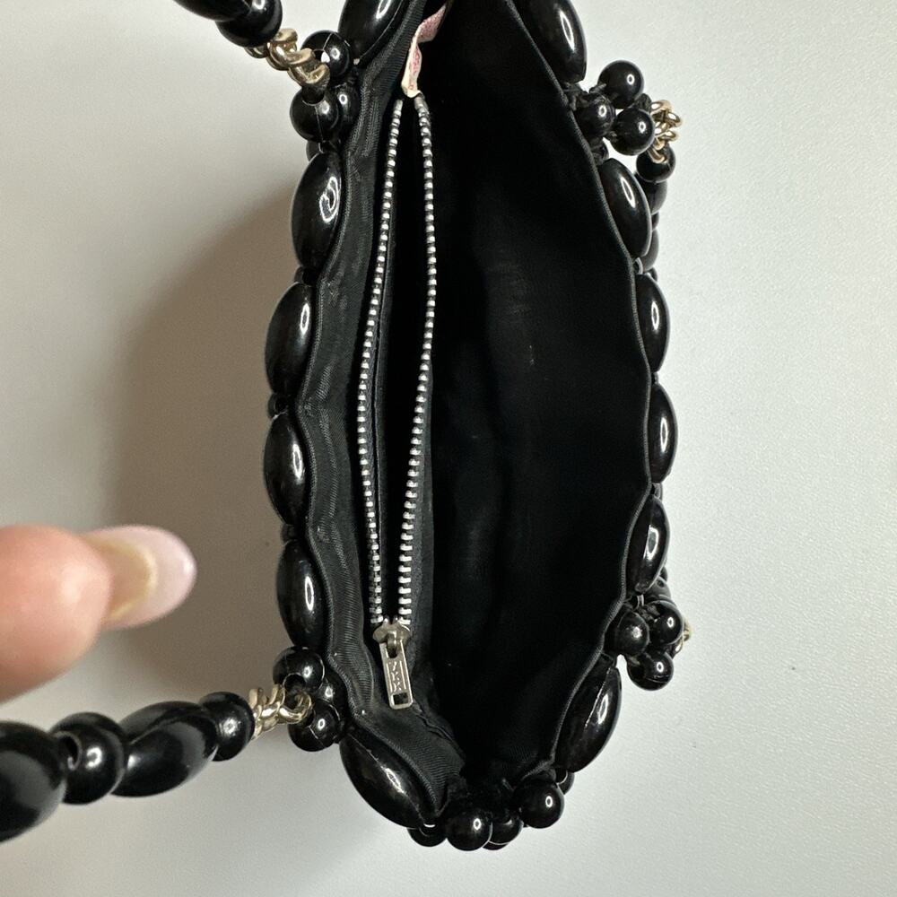 Vintage MCM Black Large Beaded Small Handbag Purse Retro Glam Evening Goth 70s - Picture 9 of 14